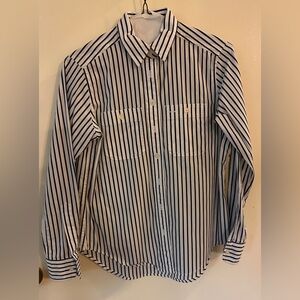 Lauren Ralph Lauren sz.XS petite Striped Button-Up Shirt navy white.  Like new